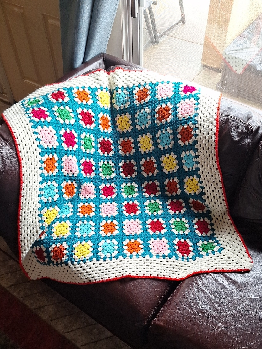 Handmade Crochet Granny Square Pastel Blanket Quilt 44.5" x 44.5"